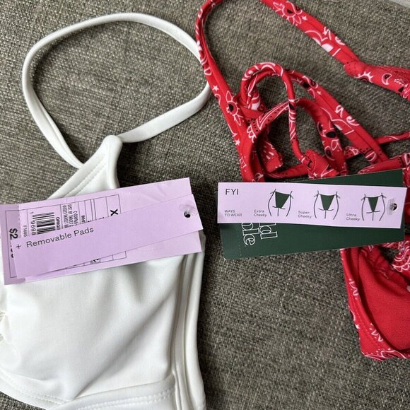 Womens Wild Fable 2 Pc White Red Bandana Bikini Top & Bottom Swimsuit Size XXS - Picture 3 of 5